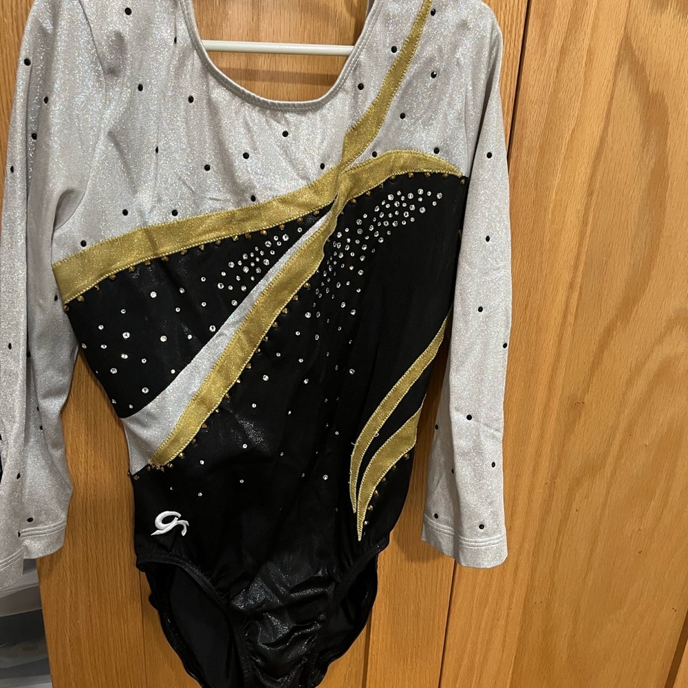 GK Black and Silver Leotard with Gold Accents